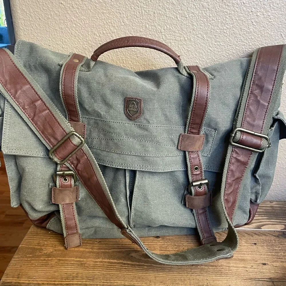 serbags Canvas Messenger Green and Brown Substantial Bag